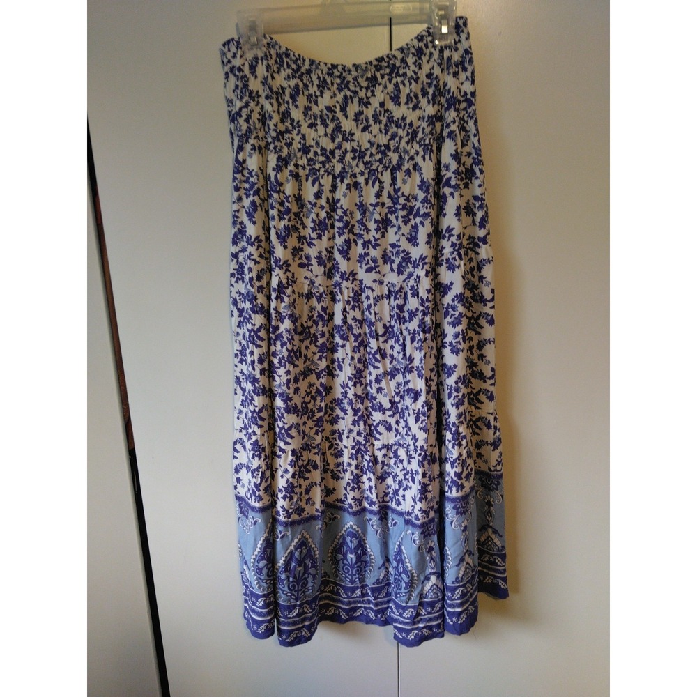 Womens Floral Tiered Maxi Skirt Size L Boho Cottage Flowy High Waist Festival